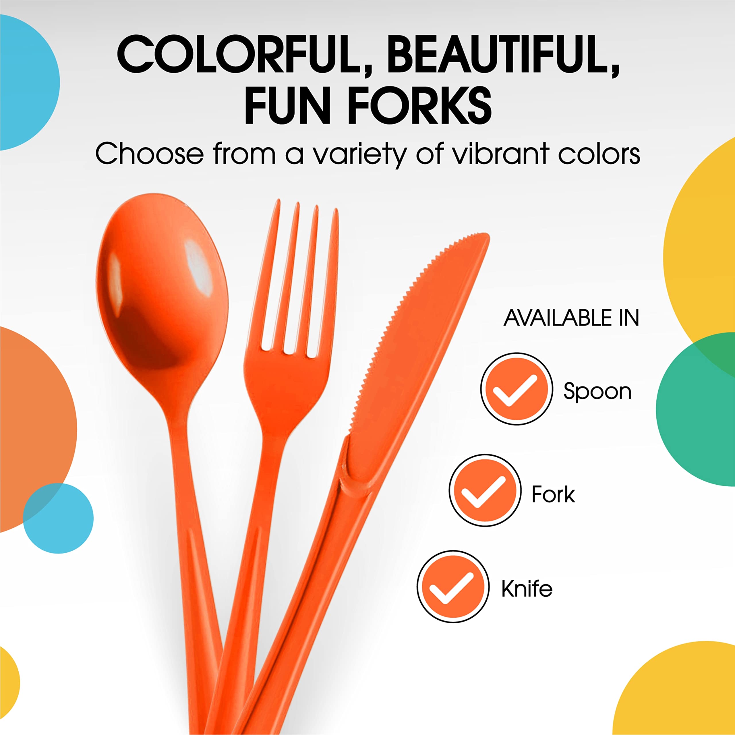 Heavy Duty Orange Plastic Forks - 7.5 in. | 100 Count