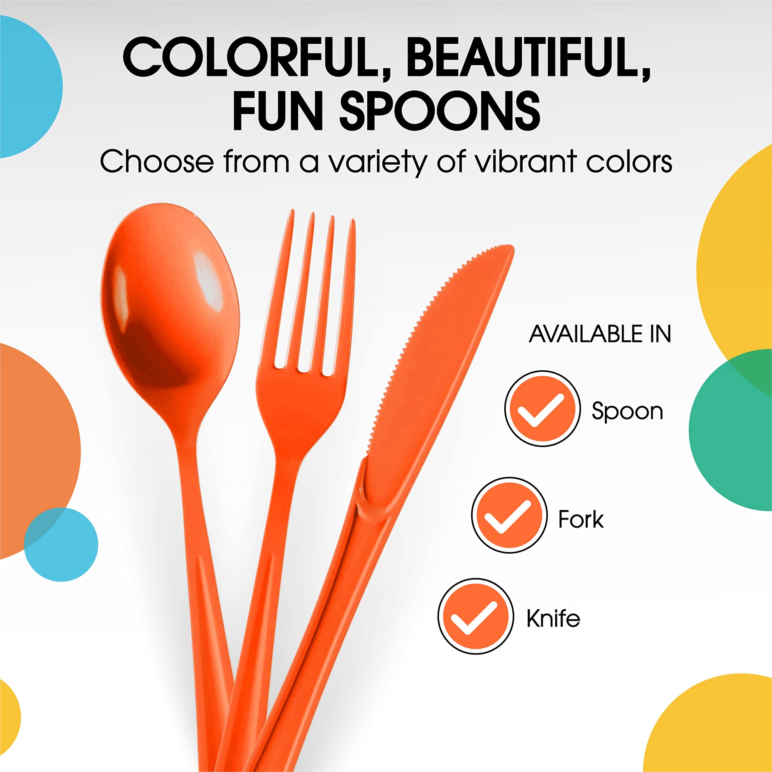 Heavy Duty Orange Plastic Spoons - 7 in. | 100 Count