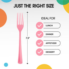 Heavy Duty Pink Plastic Forks - 7.5 in. | 100 Count