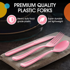 Heavy Duty Pink Plastic Forks - 7.5 in. | 100 Count