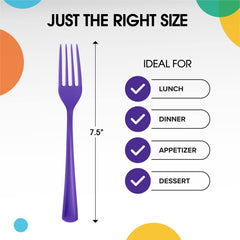 Heavy Duty Purple Plastic Forks - 7.5 in. | 100 Count