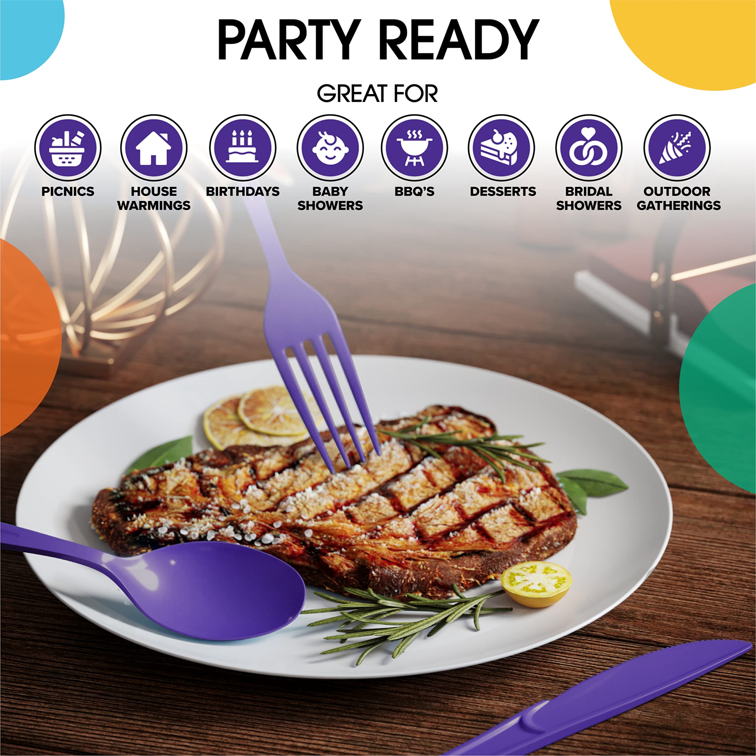 Heavy Duty Purple Plastic Spoons - 7 in. | 100 Count