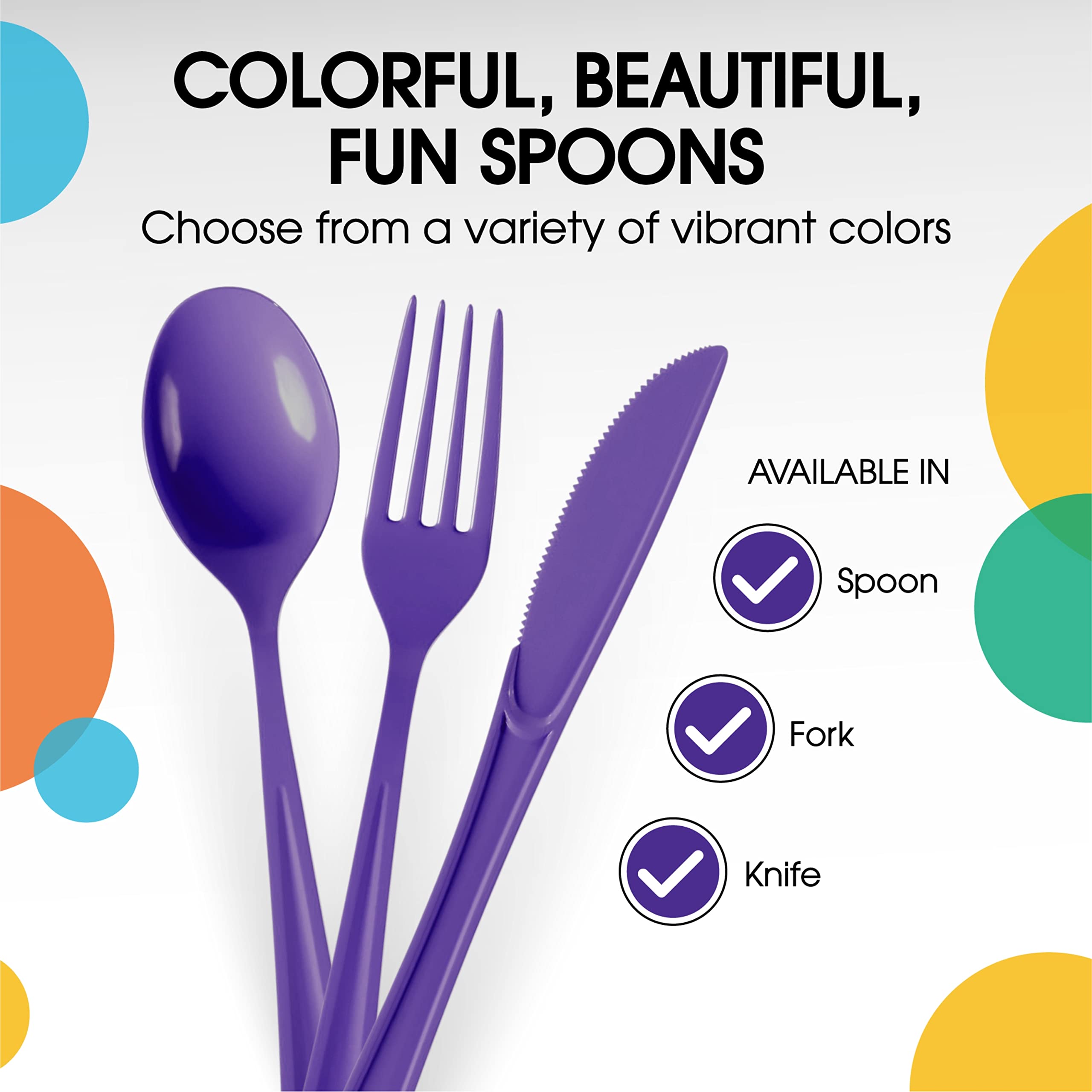 Heavy Duty Purple Plastic Spoons - 7 in. | Case of 1200