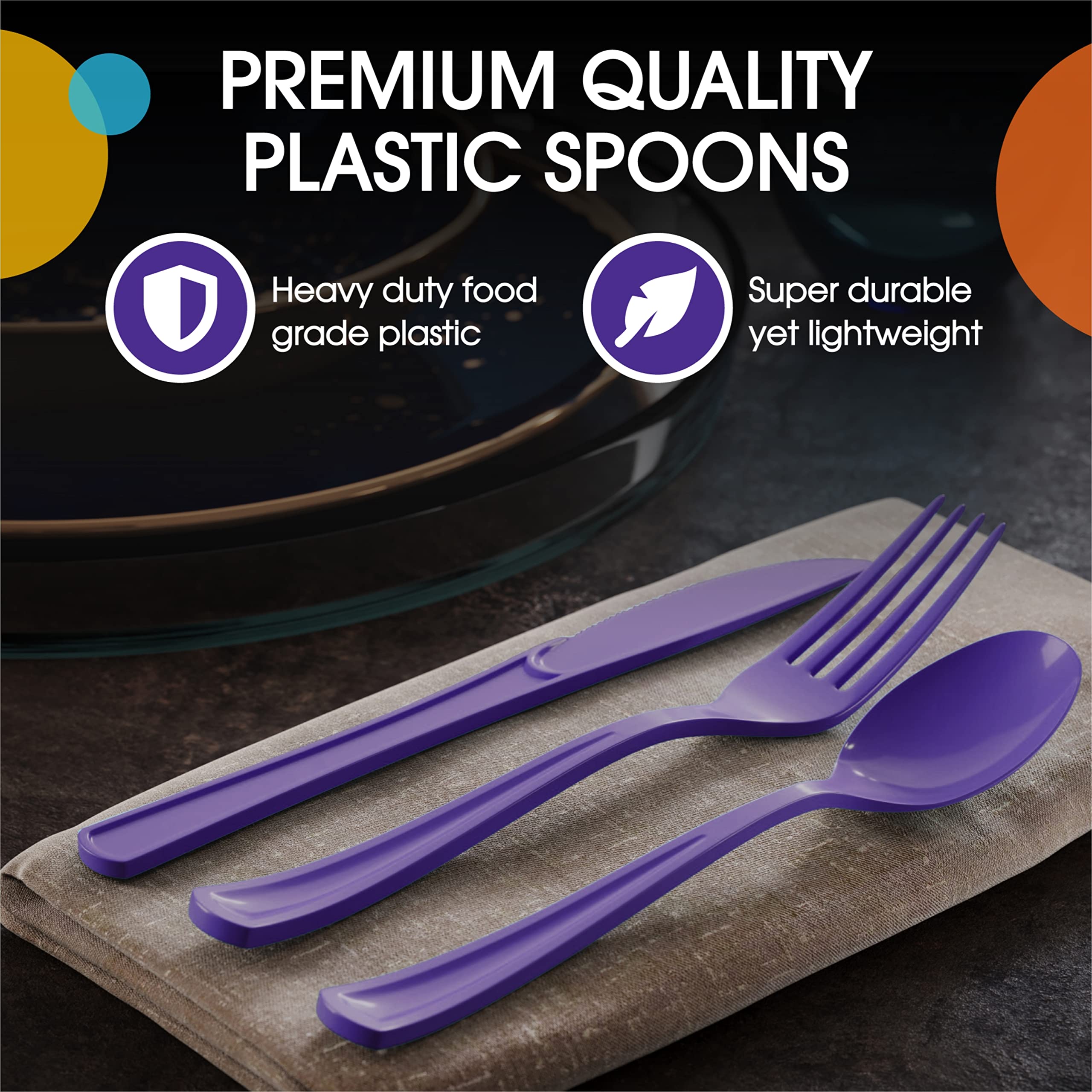 Heavy Duty Purple Plastic Spoons - 7 in. | 100 Count
