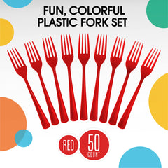 Little Gym - Heavy Duty Red Plastic Forks | 50 Count