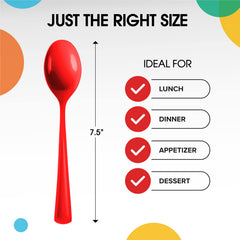 Heavy Duty Red Plastic Spoons - 7 in. | 100 Count