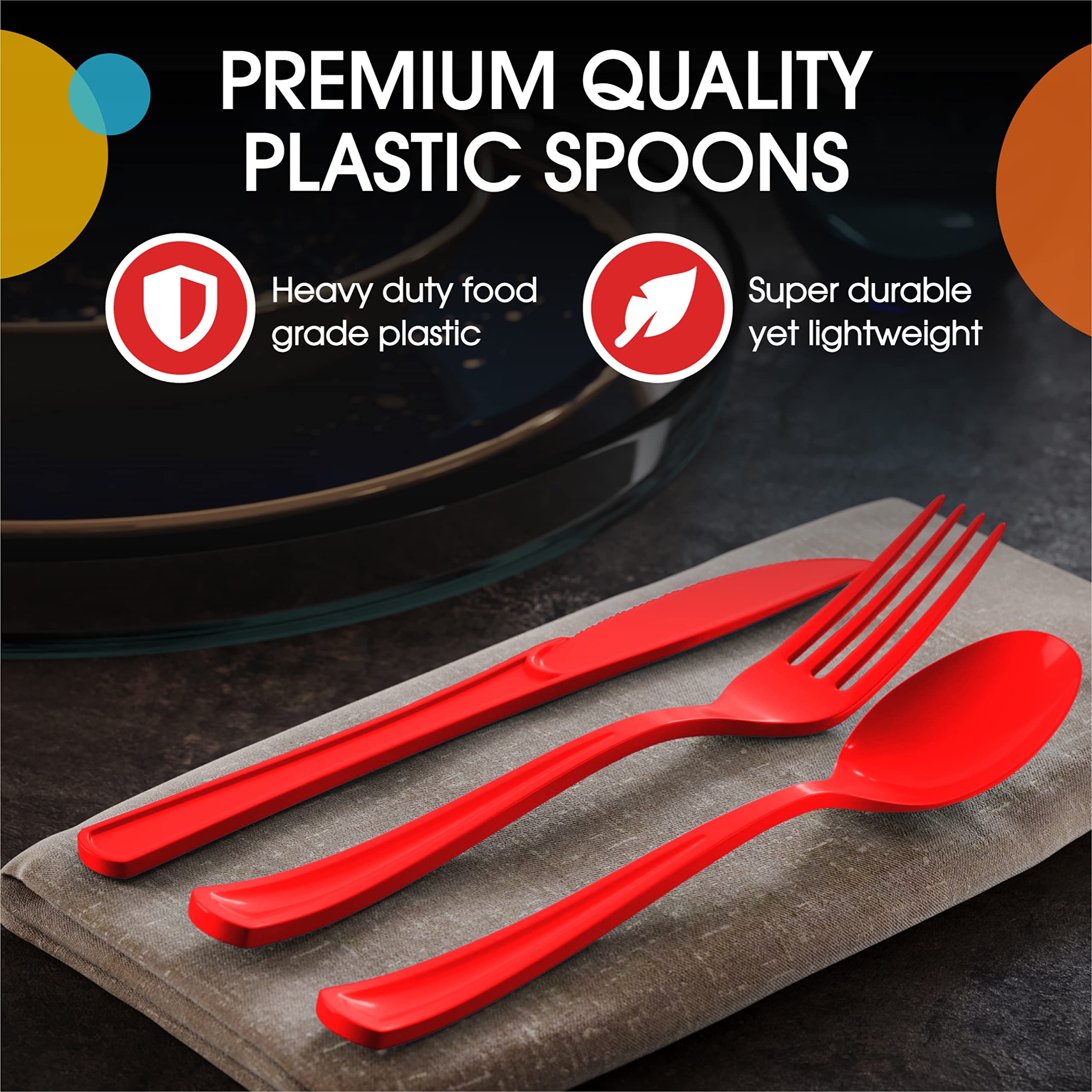 Heavy Duty Red Plastic Spoons - 7 in. | 100 Count