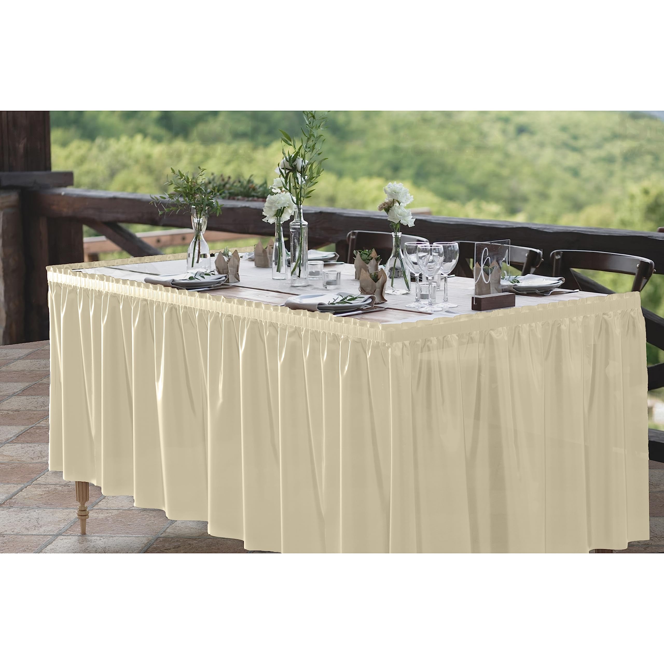 Ivory plastic table skirt