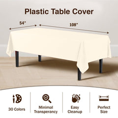 Ivory Plastic Table Covers | 12 Pack - 54 In. x 108 In.