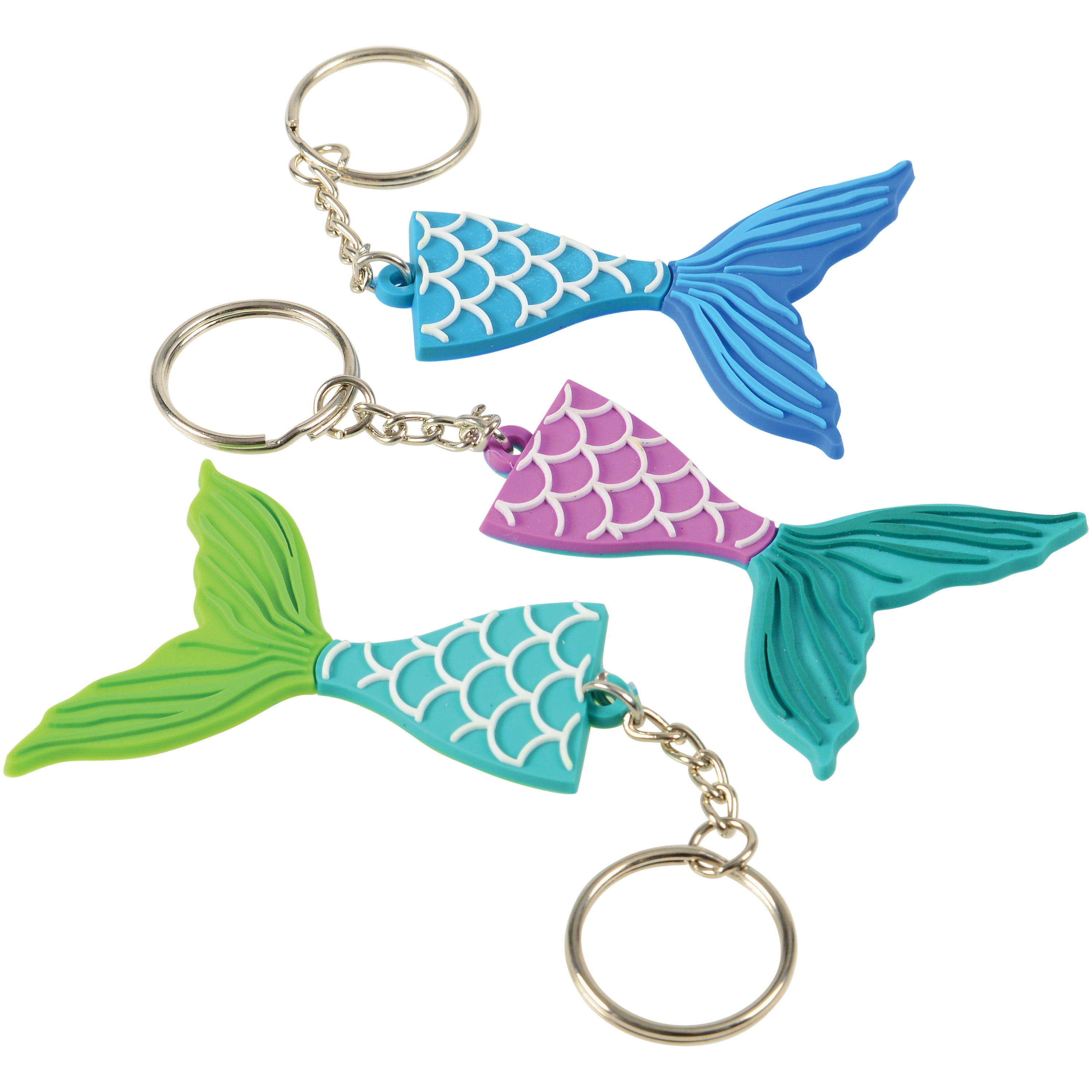 Mermaid Tail Rubber Keychains - 12 Count