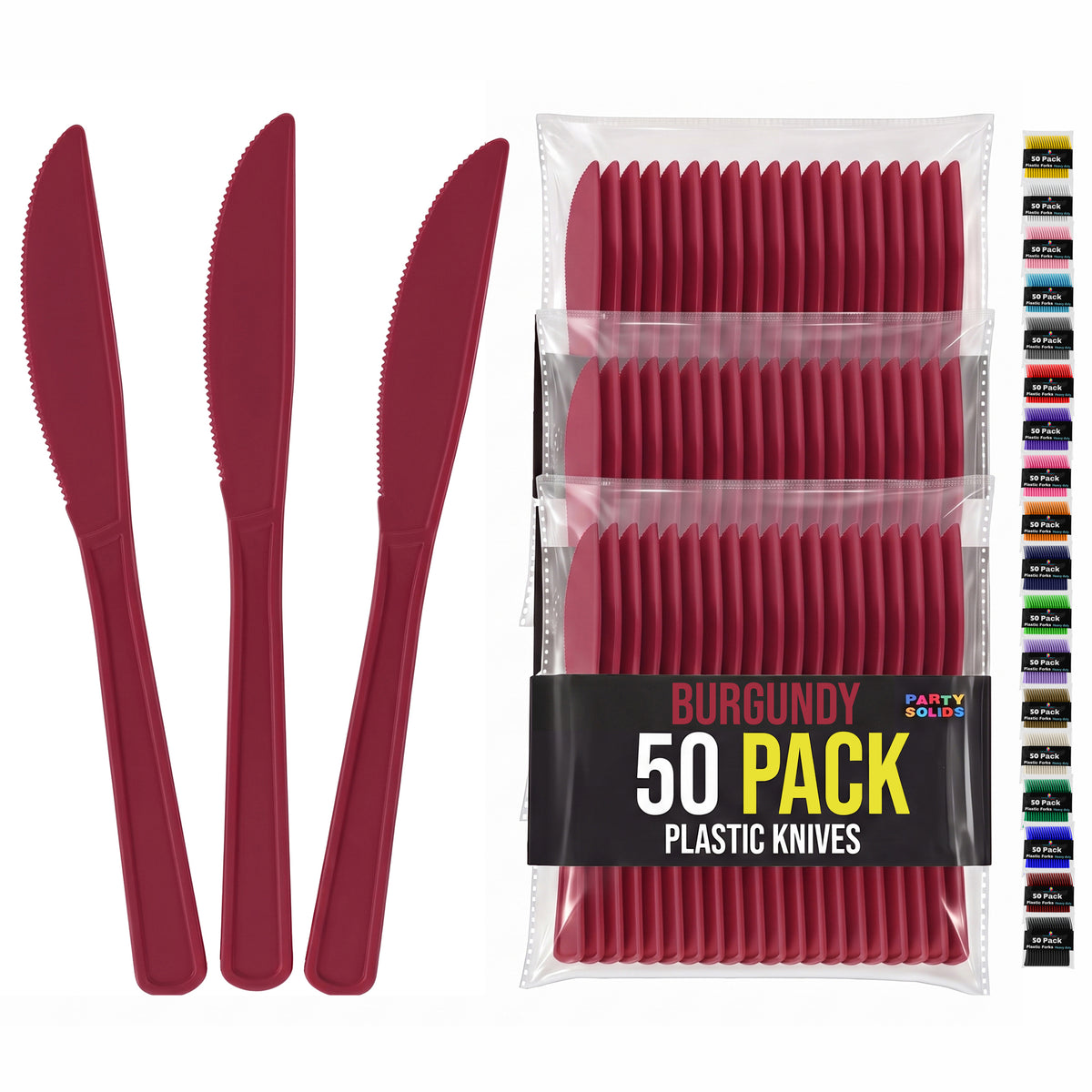 Heavy Duty Burgundy Plastic Knives | 7.5 in. | 50 Count