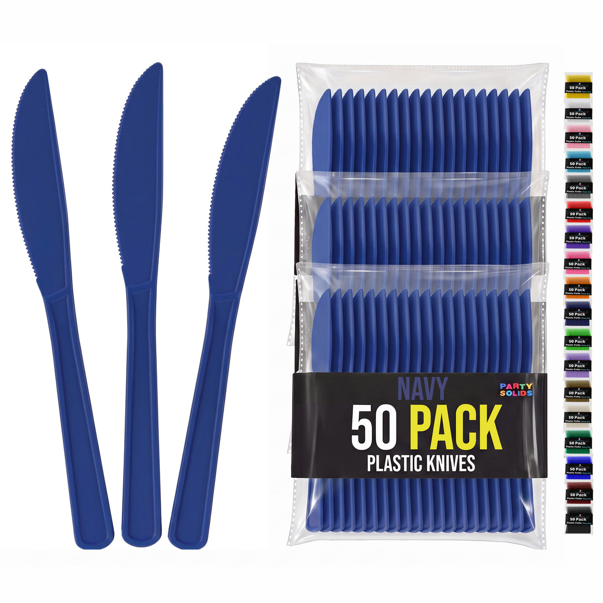 Heavy Duty Navy Plastic Knives | 7.5 in. | 50 Count