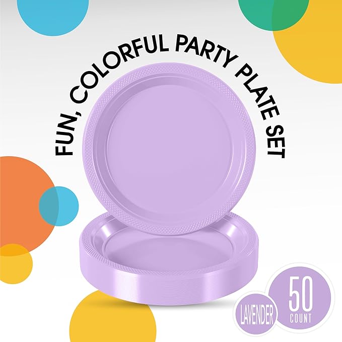 7 In. Lavender Plastic Plates | 50 Count