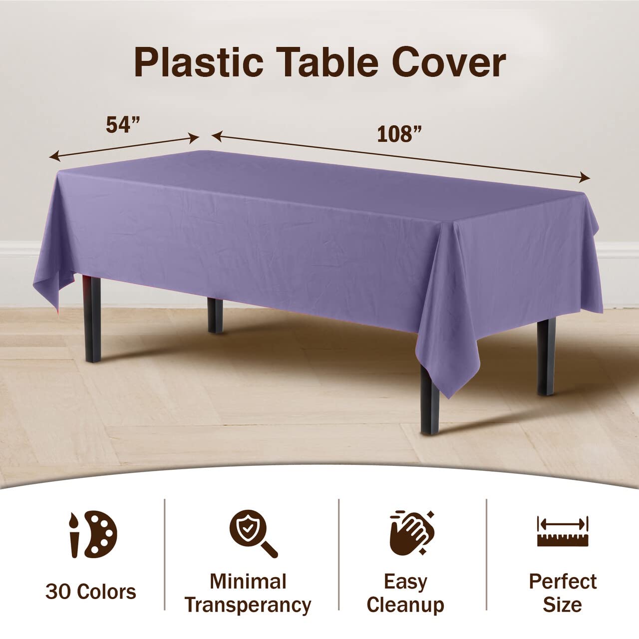 Premium Lavender Plastic Table Cover | Case of 96 - 54 In. x 108 In.