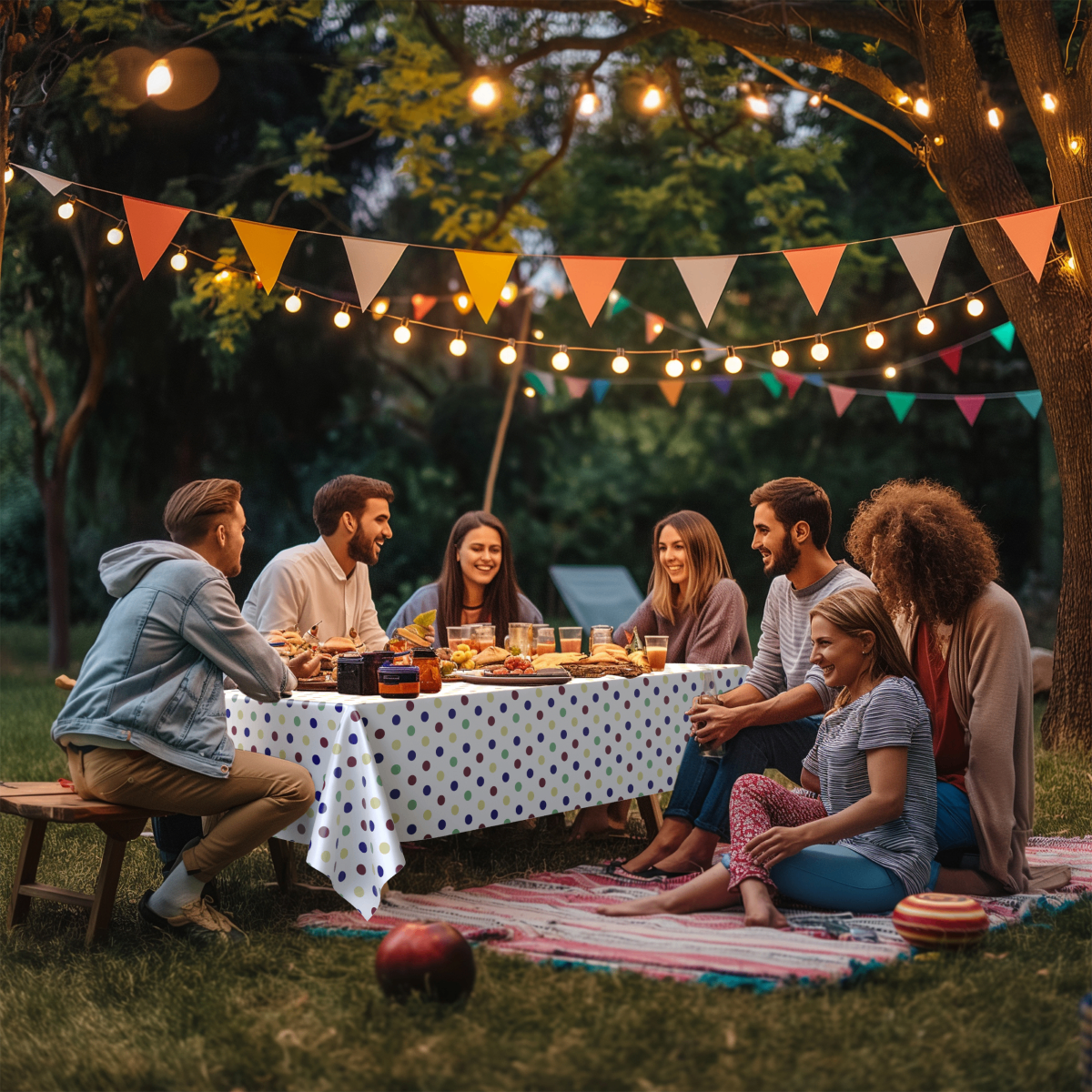 Multi Colored Polka Dot Plastic Table Cover | Case of 48 - 54 In. x 108 In.