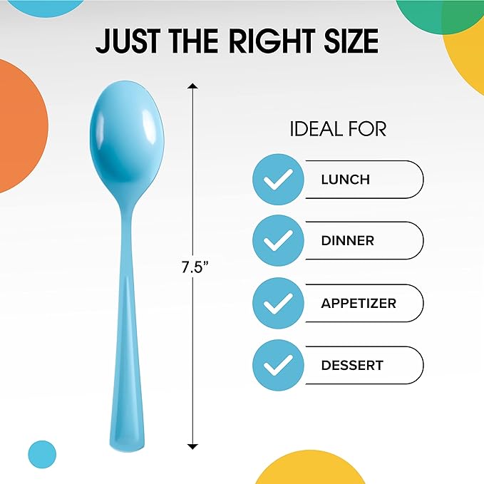 Heavy Duty Light Blue Plastic Spoons - 7 in. | 100 Count