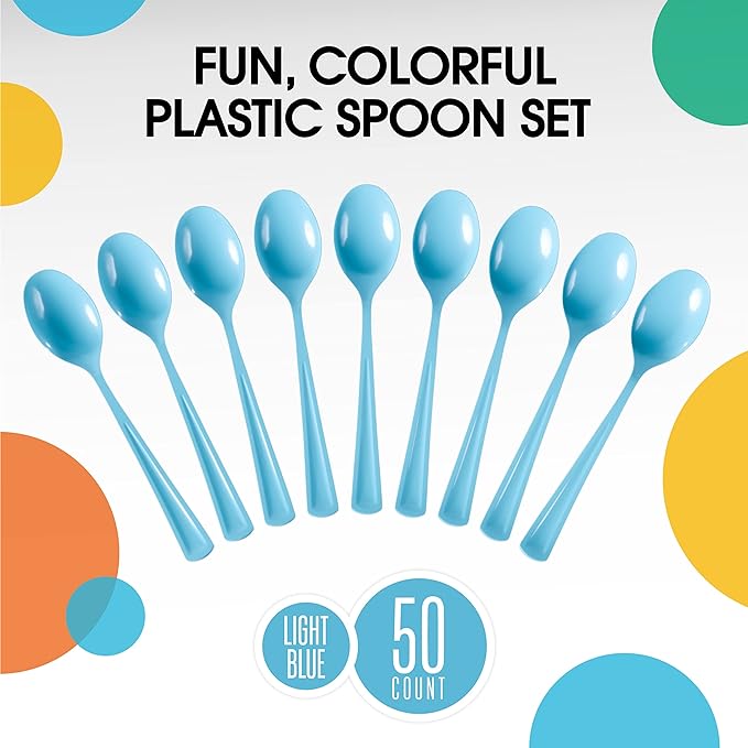 Heavy Duty Light Blue Plastic Spoons - 7 in. | 100 Count
