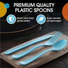 Heavy Duty Light Blue Plastic Spoons - 7 in. | 100 Count