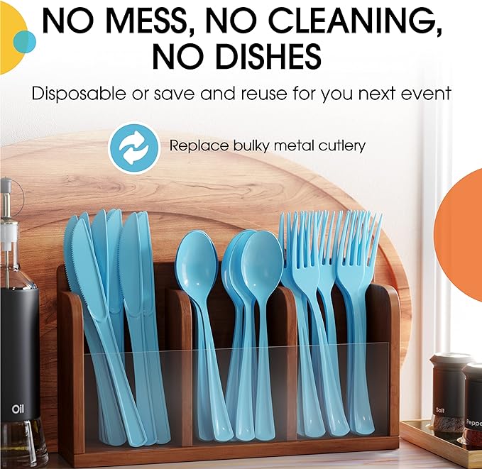 Heavy Duty Light Blue Plastic Spoons - 7 in. | 100 Count