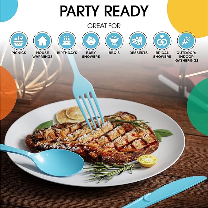 Heavy Duty Light Blue Plastic Spoons - 7 in. | 100 Count