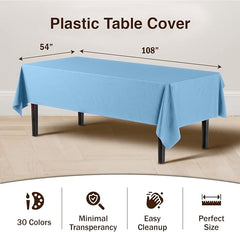 Premium Light Blue Plastic Table Covers | 12 Pack - 54 In. x 108 In.