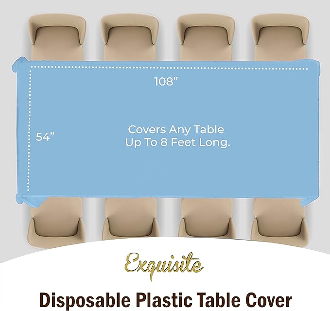 Light Blue Plastic Table Covers | 12 Pack - 54 In. x 108 In.
