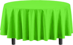 Premium Round Lime Green Plastic Table Covers | 6 Pack