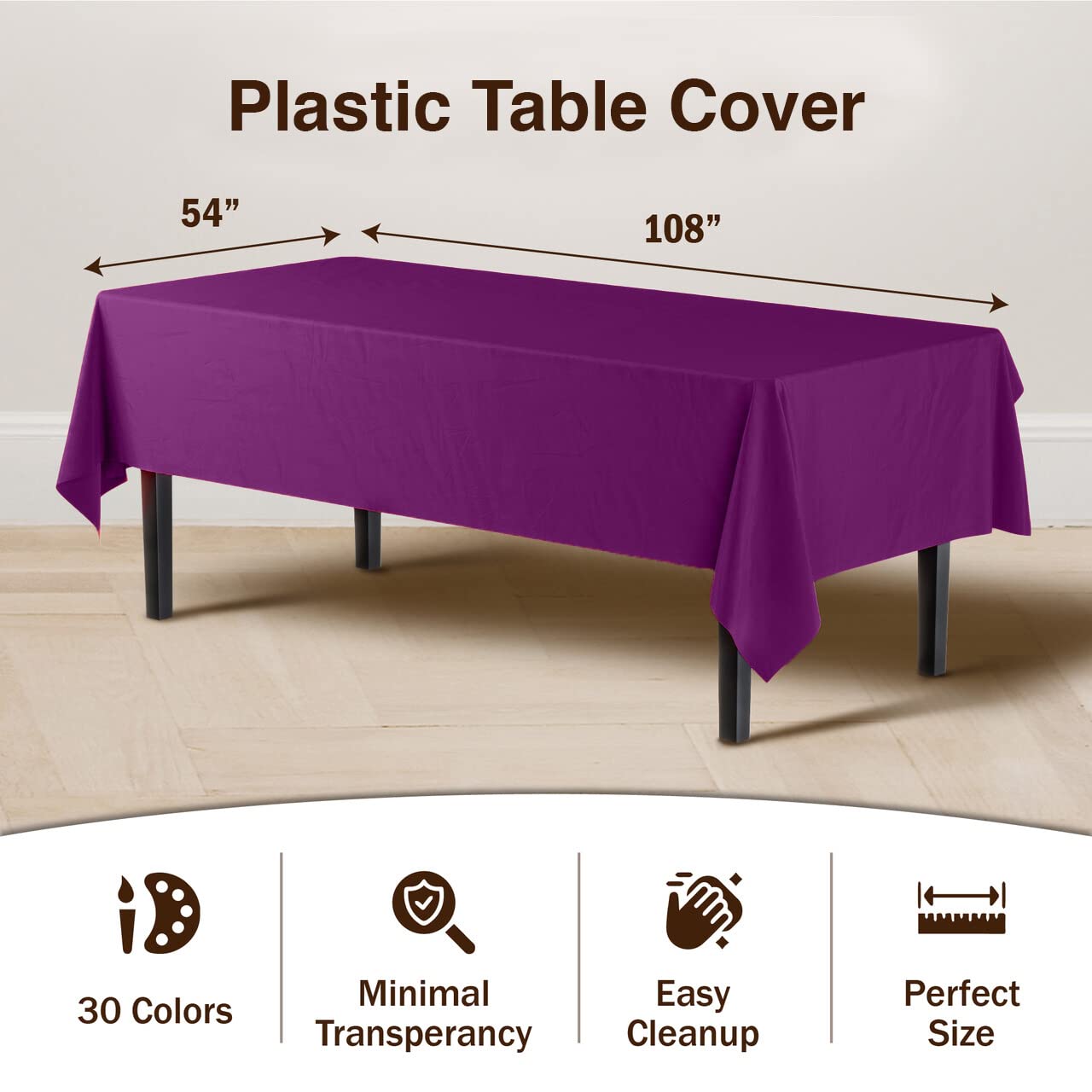 Magenta Plastic Table Covers | 12 Pack - 54 In. x 108 In.