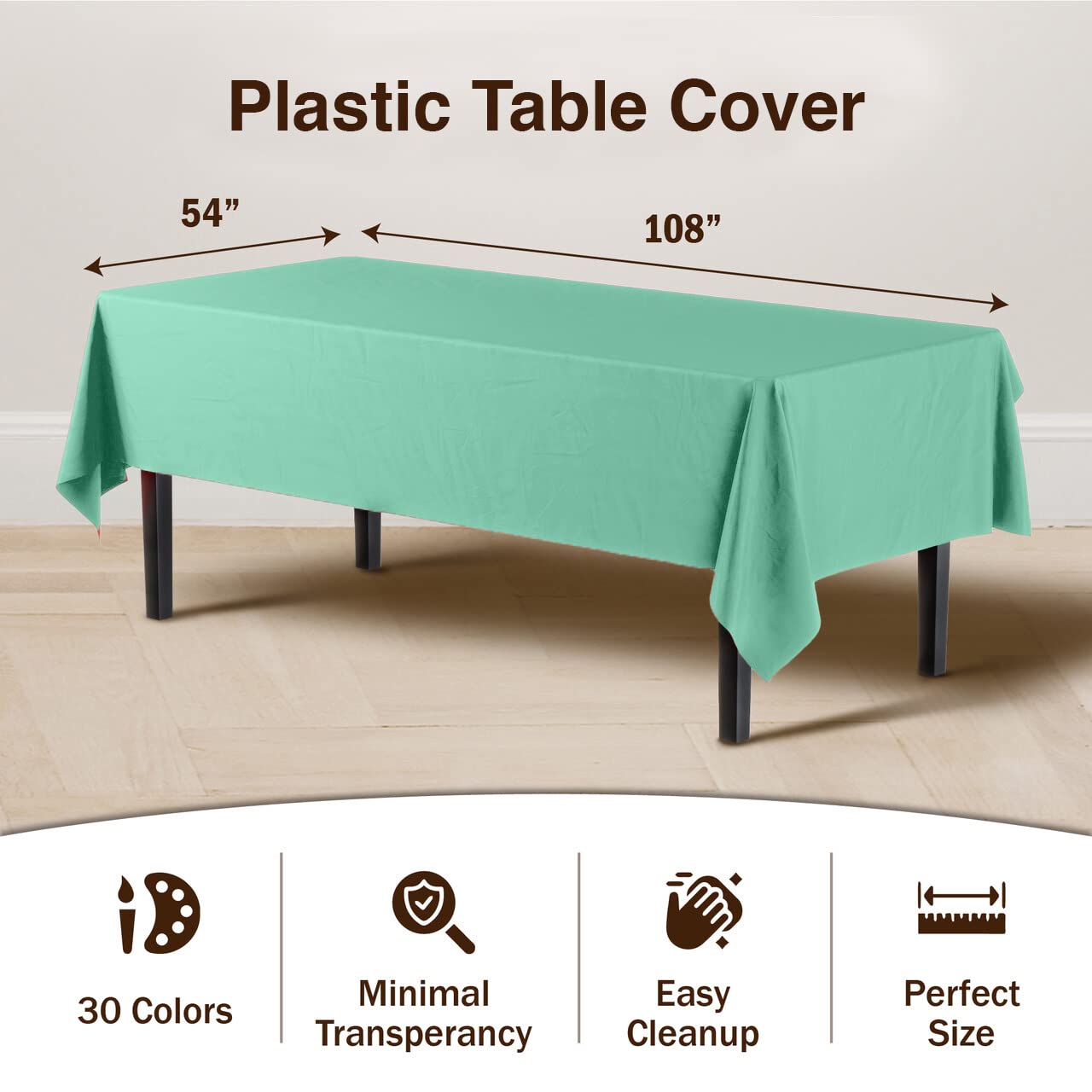 Mint Plastic Table Covers | 6 Pack - 54 In. x 108 In.