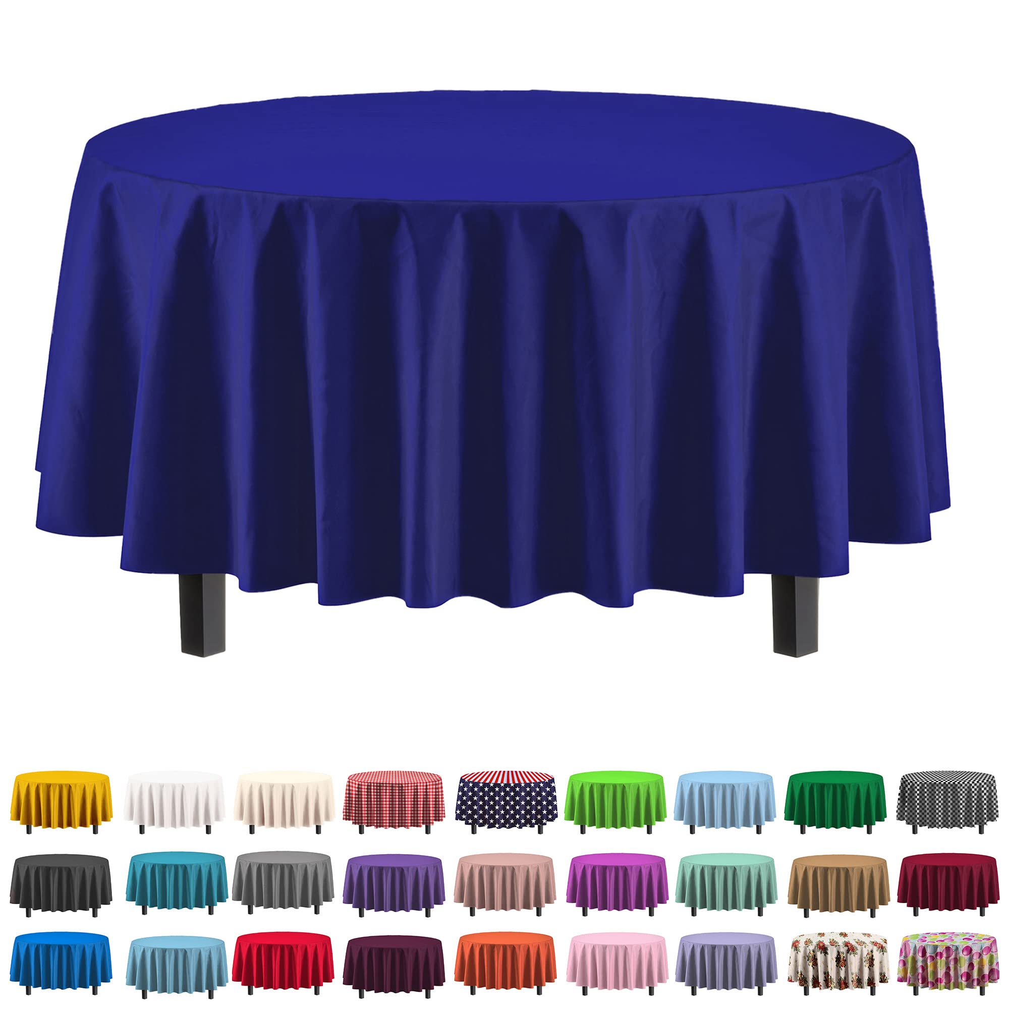 Navy Blue Round Plastic Table Cover - 84 in. | Case of 48