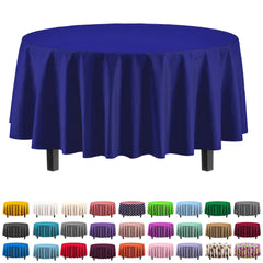 Navy Blue Round Plastic Table Cover - 84 in. | Case of 48