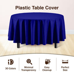 Navy Blue Round Plastic Table Cover - 84 in. | Case of 48