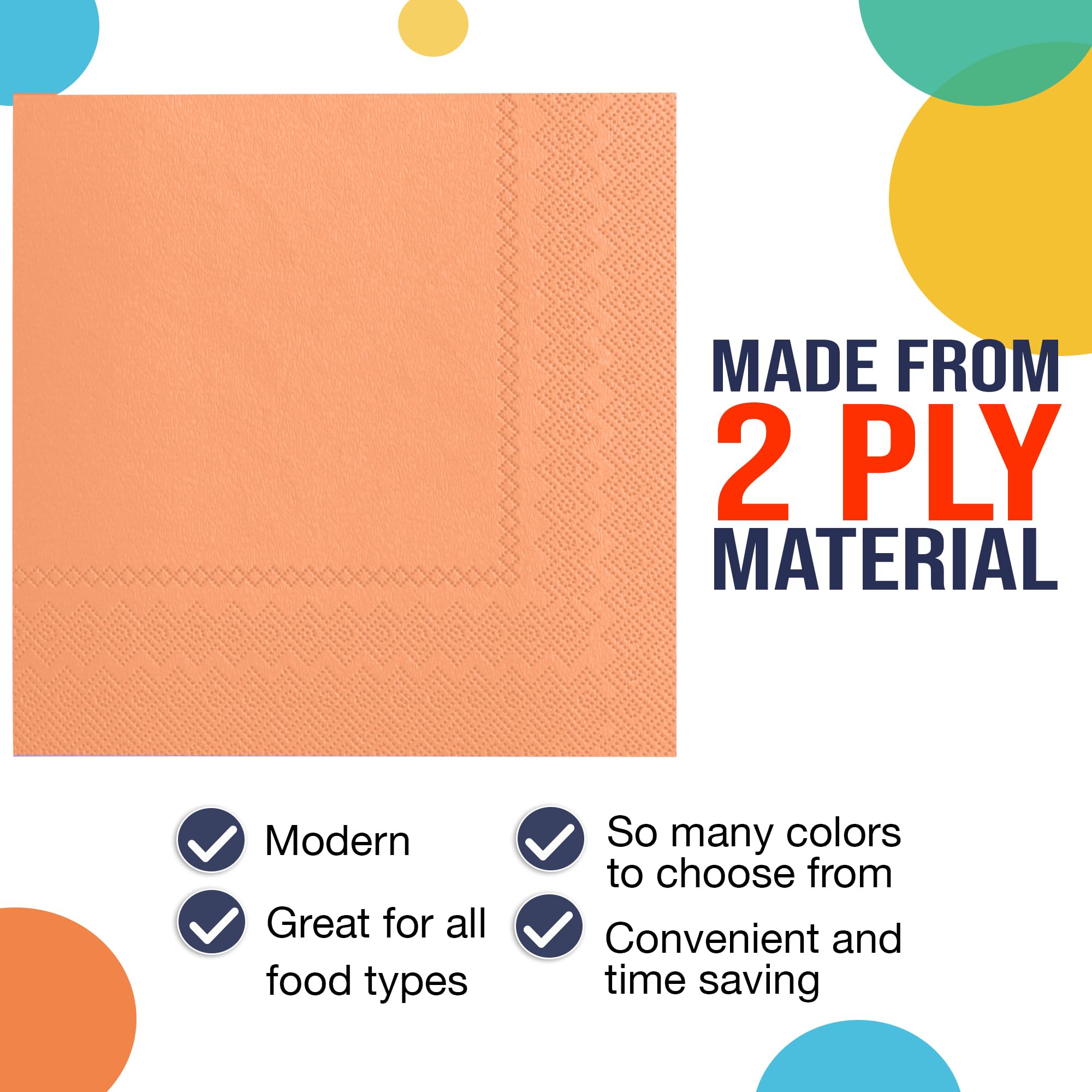 Peach Beverage Napkins - 4.75 in. x 4.75 in. | Case of 3600