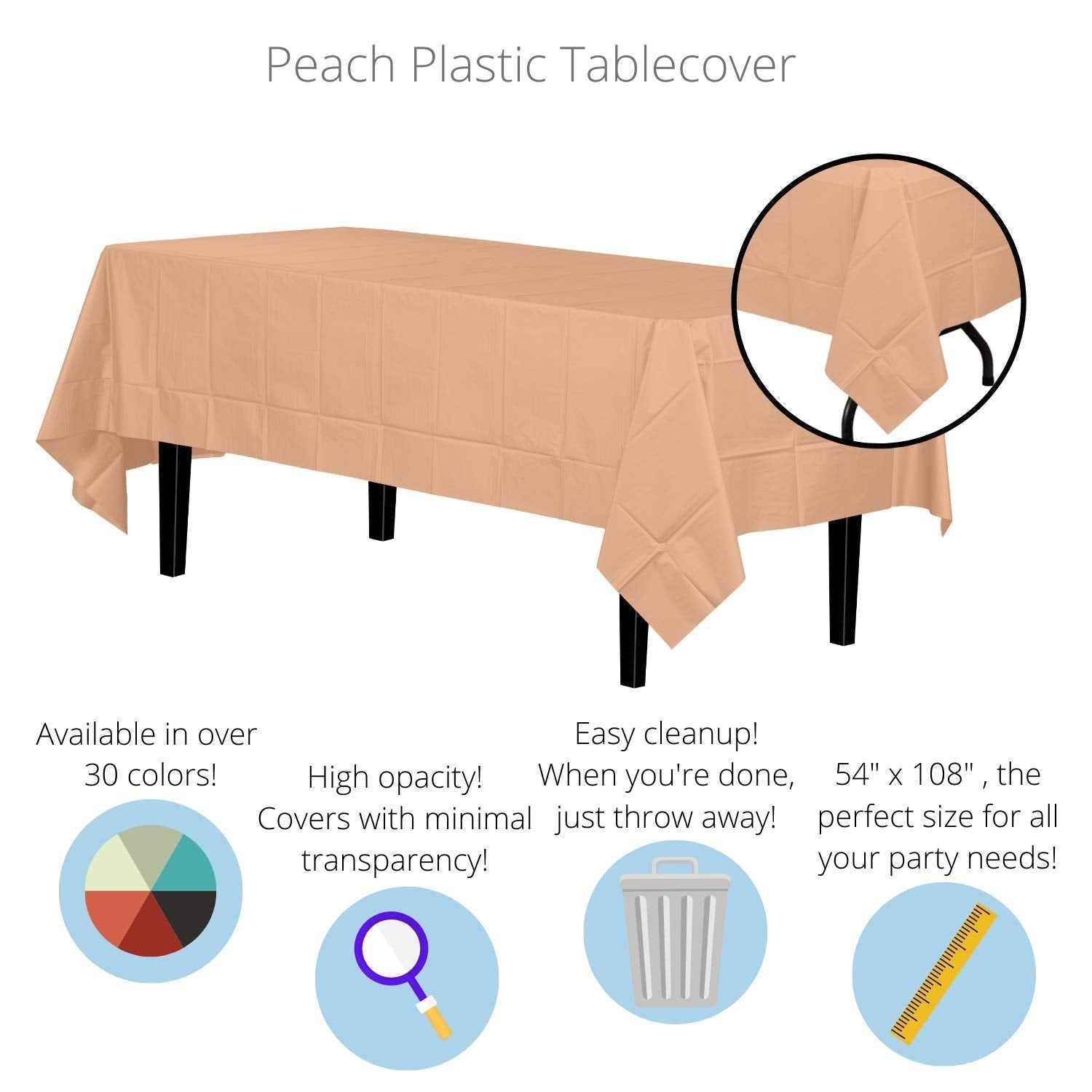 Peach Plastic Table Covers | 12 Pack - 54 In. x 108 In.