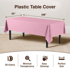 Premium Pink Plastic Table Covers | 6 Pack - 54 In. x 108 In.