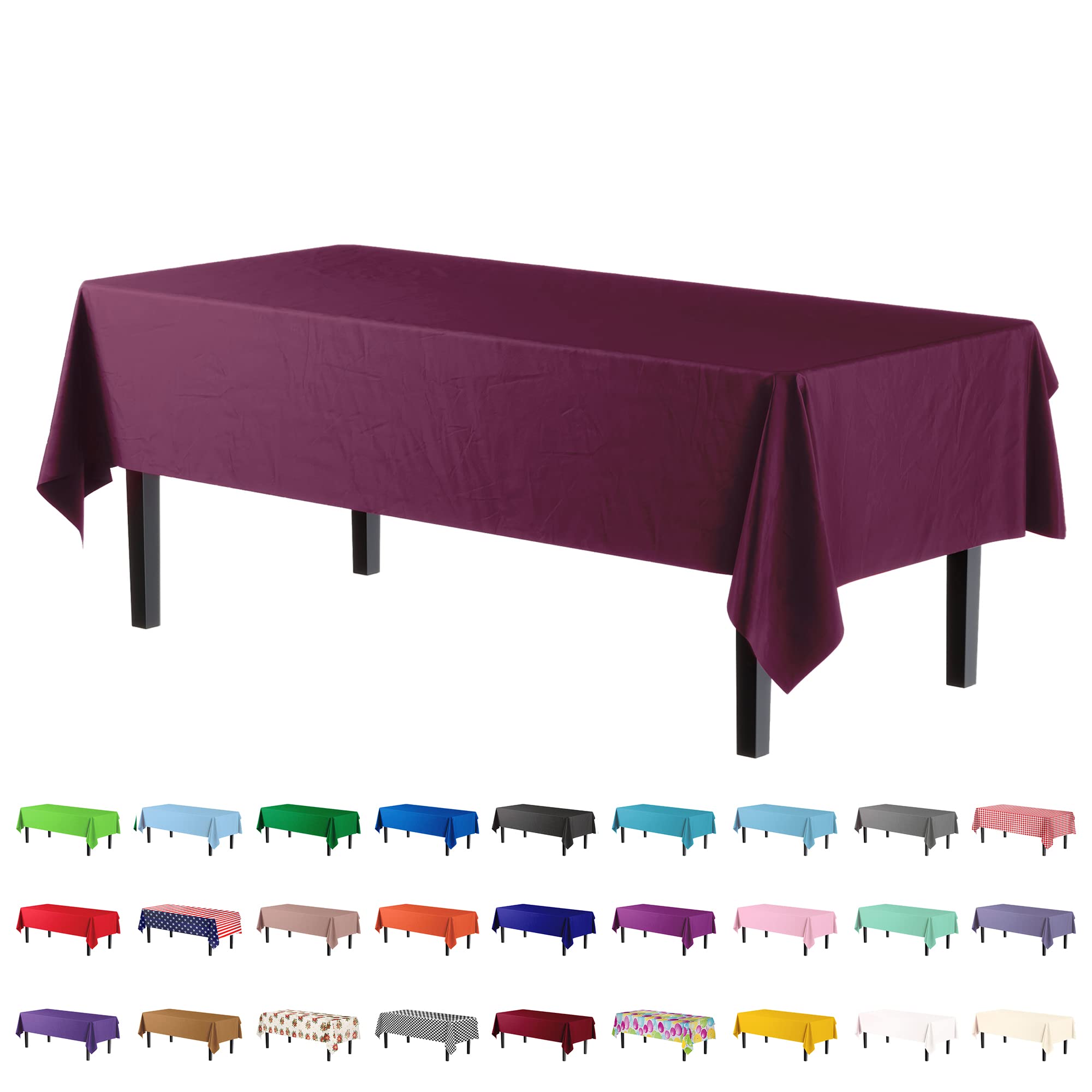 Plum Plastic Table Cover | Case of 48 - 54 In. x 108 In.