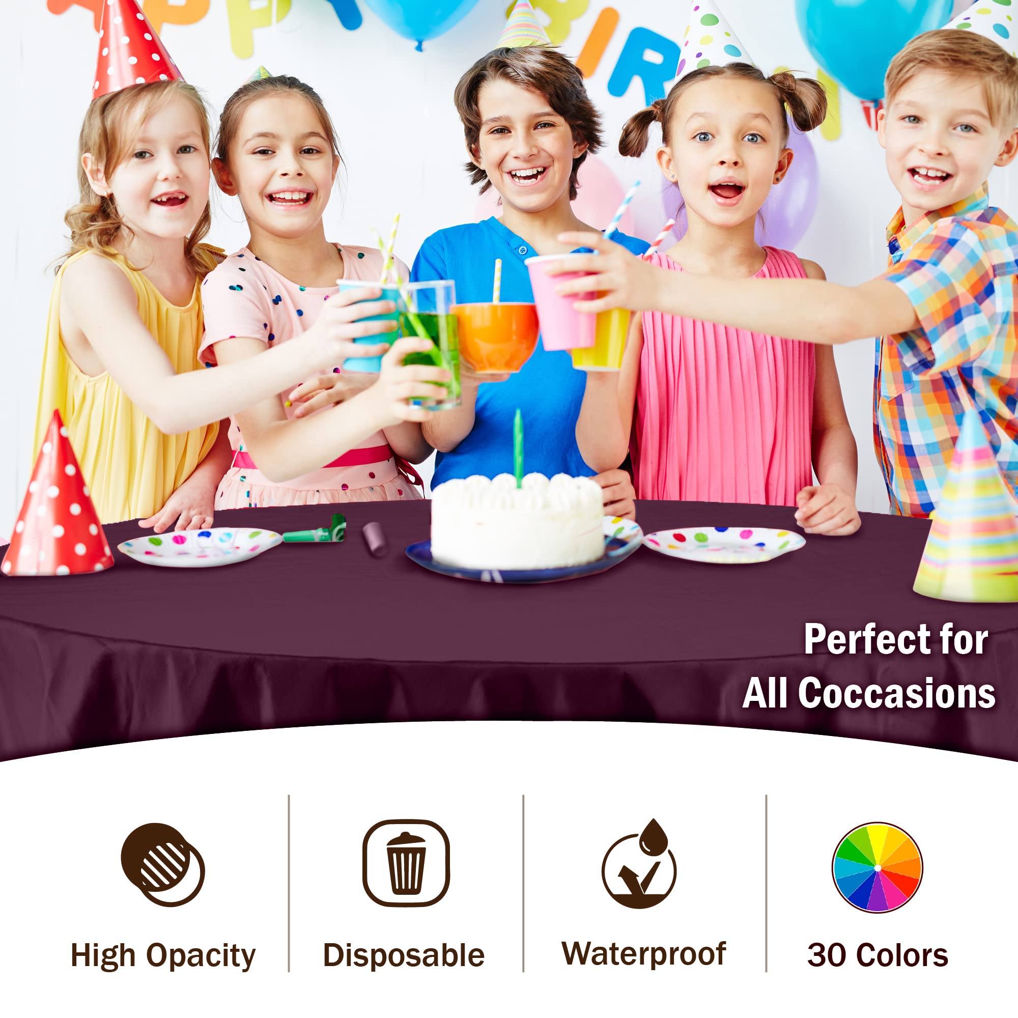 Round Plum Plastic Table Covers | 12 Pack - 84 in.