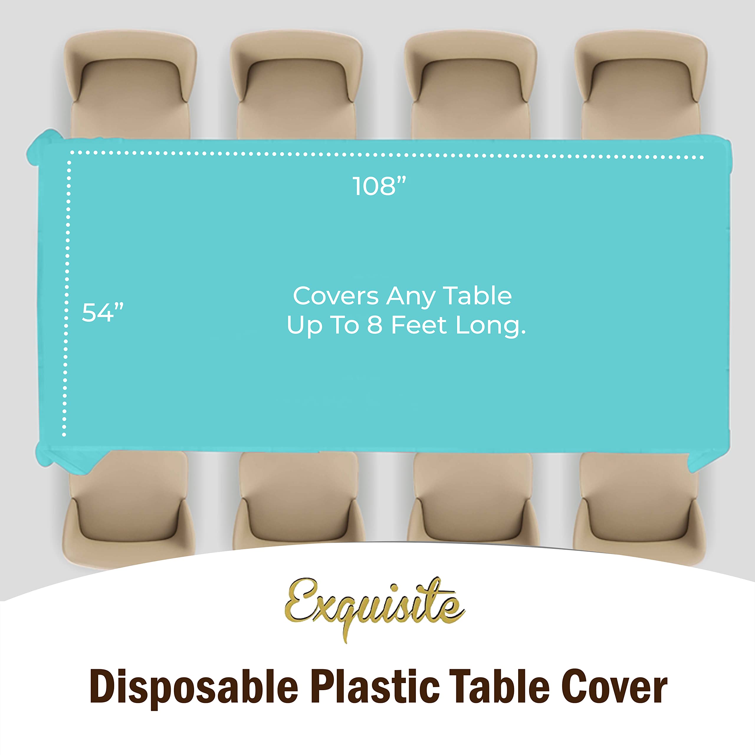 Premium Aqua Blue Plastic Table Cover | Case of 96 - 54 In. x 108 In.