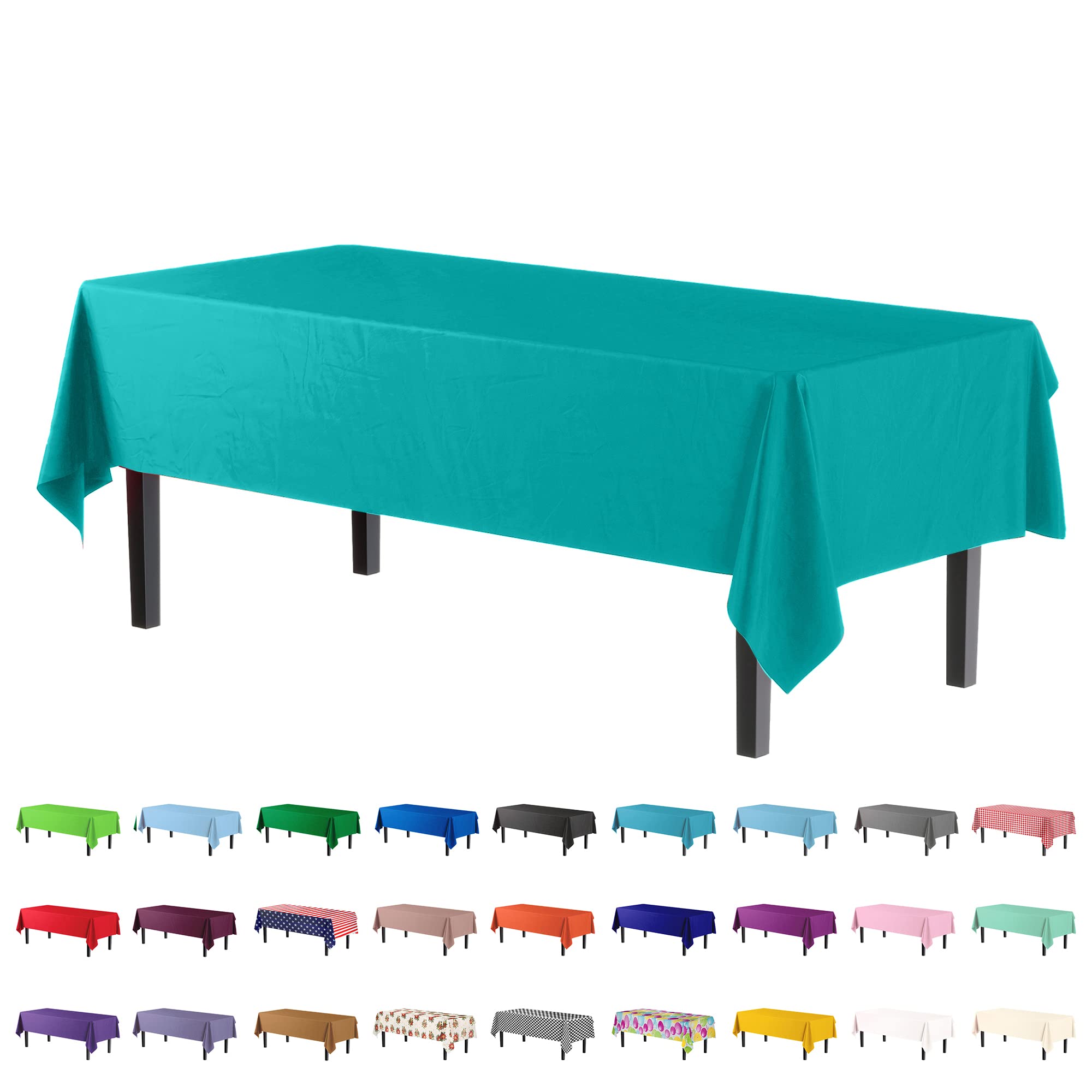 Premium Aqua Blue Plastic Table Covers | 12 Pack - 54 In. x 108 In.