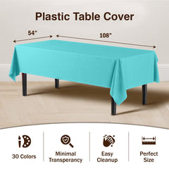 Premium Aqua Blue Plastic Table Covers | 6 Pack - 54 In. x 108 In.