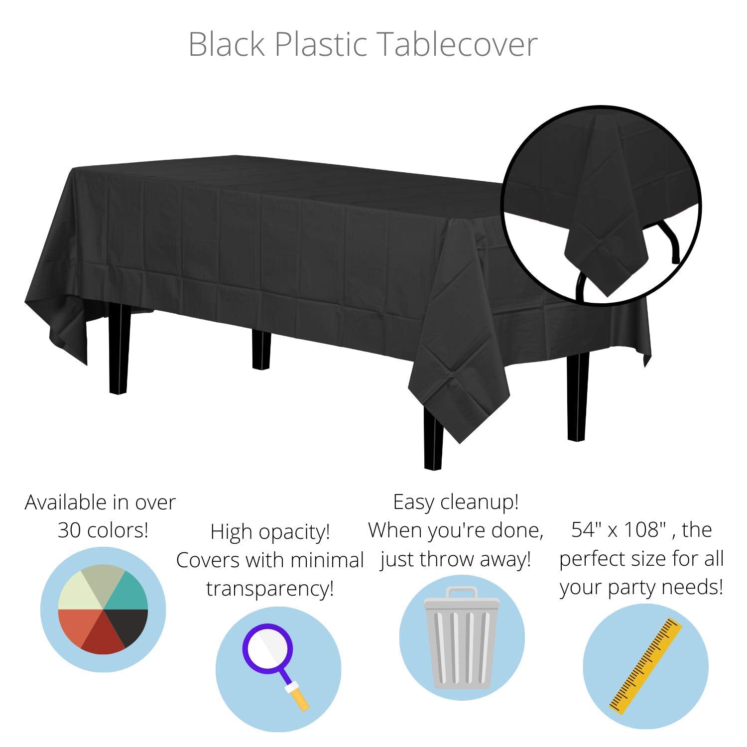 Premium Black Plastic Table Cover | Case of 96 - 54 In. x 108 In.