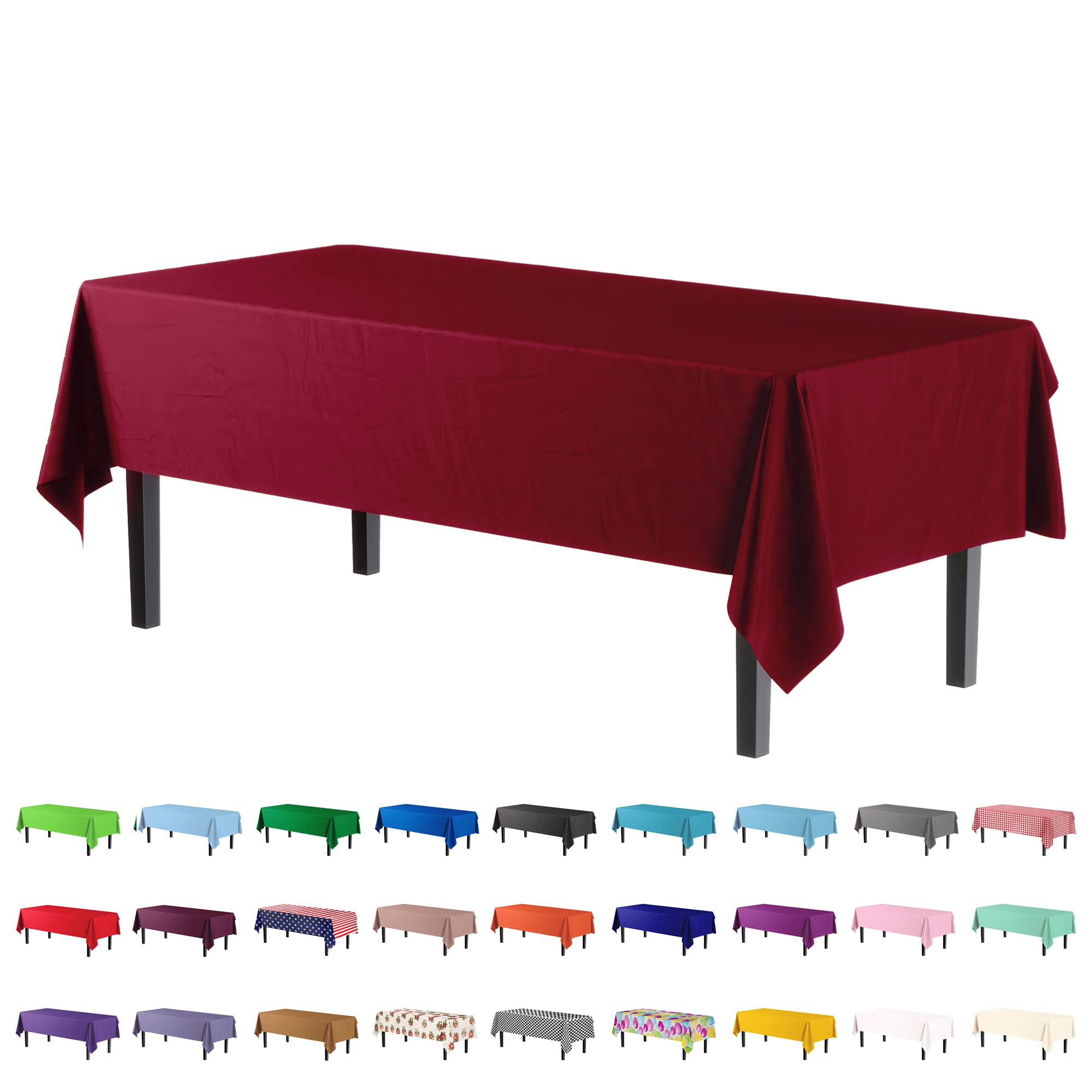 Premium Burgundy Plastic Table Covers | 12 Count - 54 In. x 108 In.