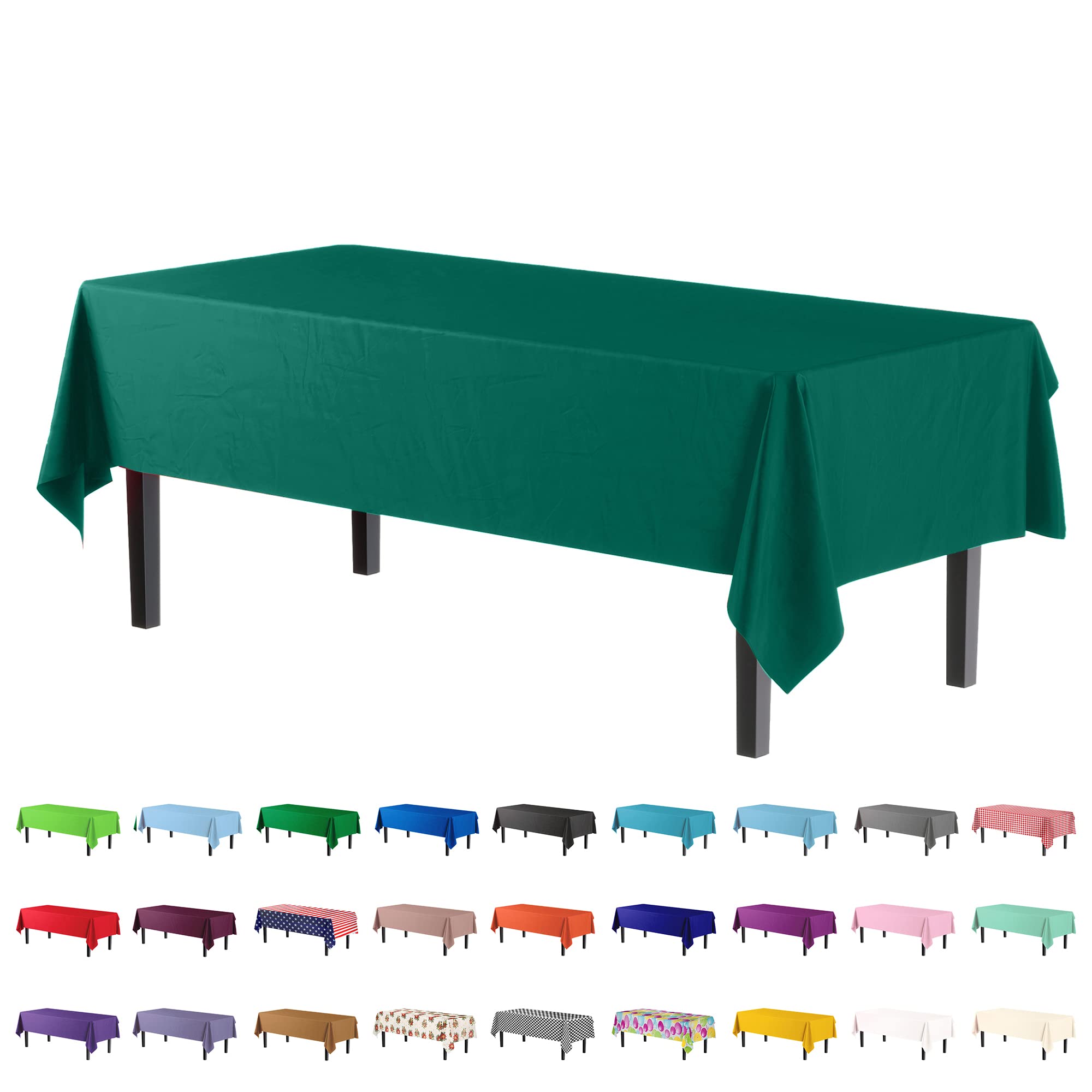 Premium Dark Green Plastic Table Cover | Case of 96 - 54 In. x 108 In.