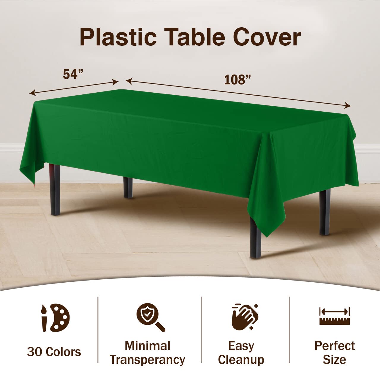 Premium Emerald Green Plastic Table Covers | 12 Pack - 54 In. x 108 In.
