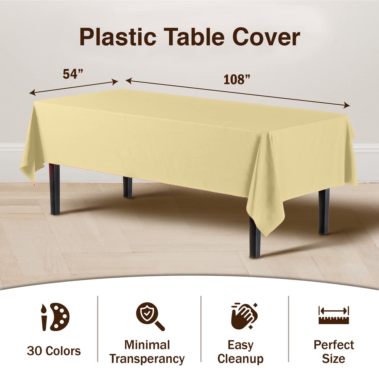 Premium Light Yellow Plastic Table Covers | 12 Pack - 54 In. x 108 In.