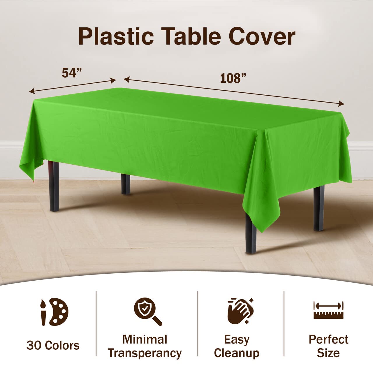Premium Lime Green Plastic Table Covers | 6 Pack - 54 In. x 108 In.
