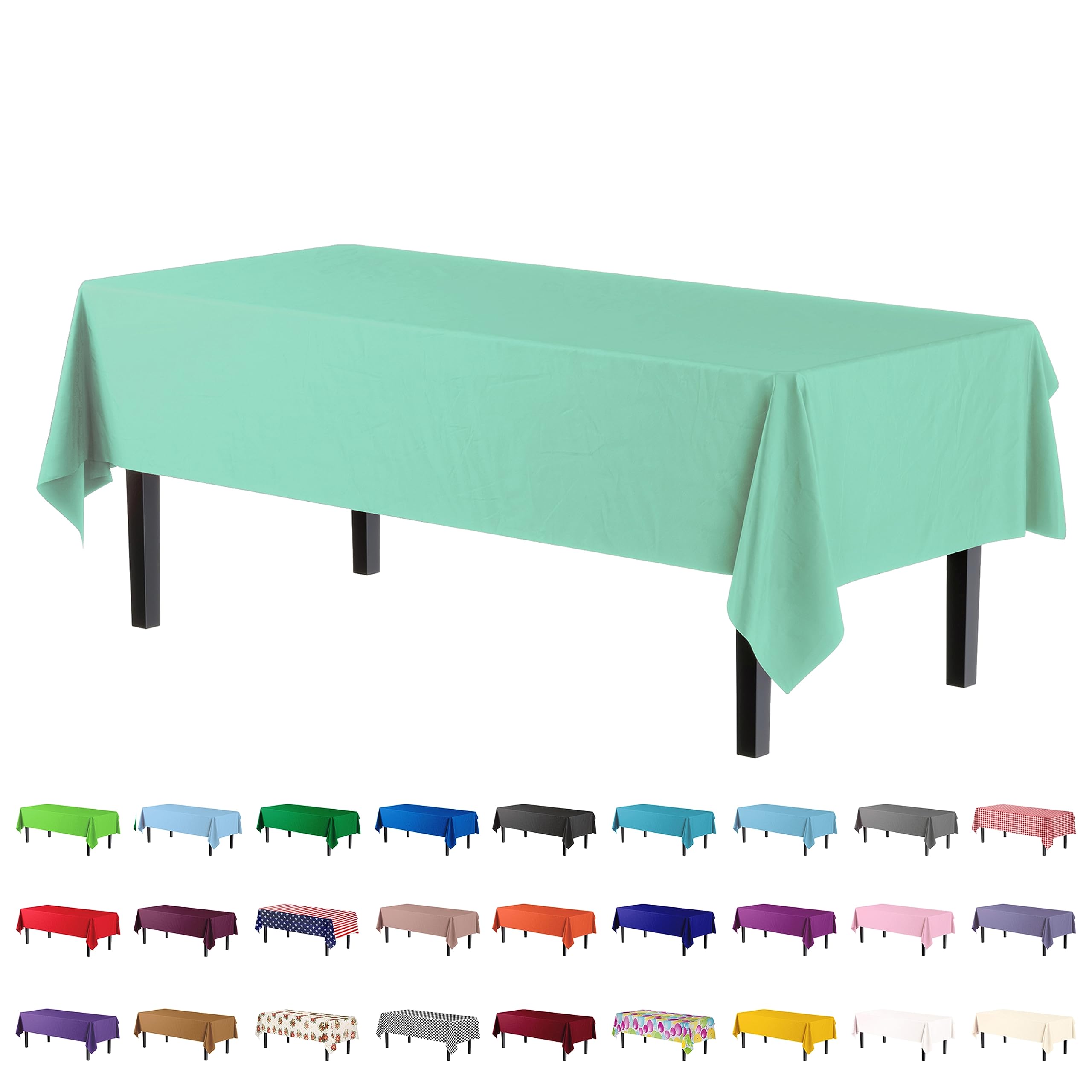 Premium Mint Plastic Table Covers | 12 Pack - 54 In. x 108 In.