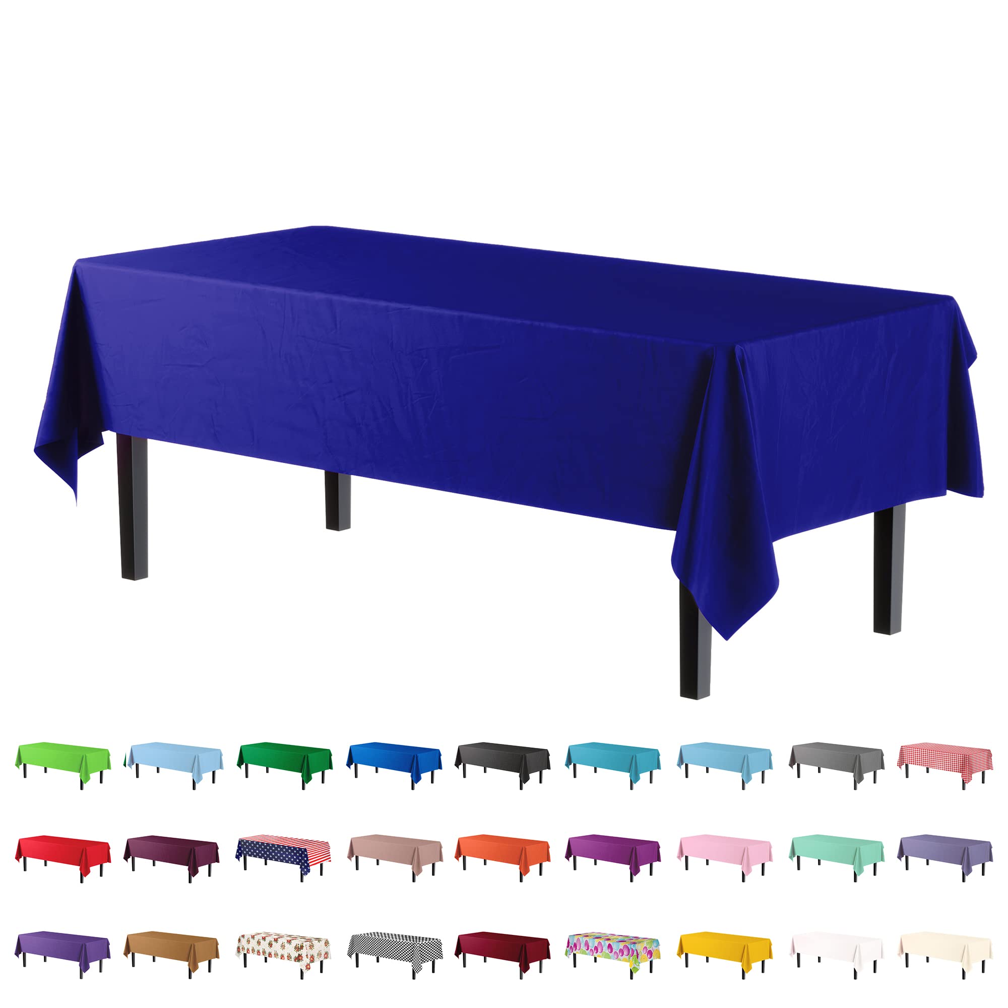 Premium Navy Blue Plastic Table Covers | 12 Pack - 54 In. x 108 In.