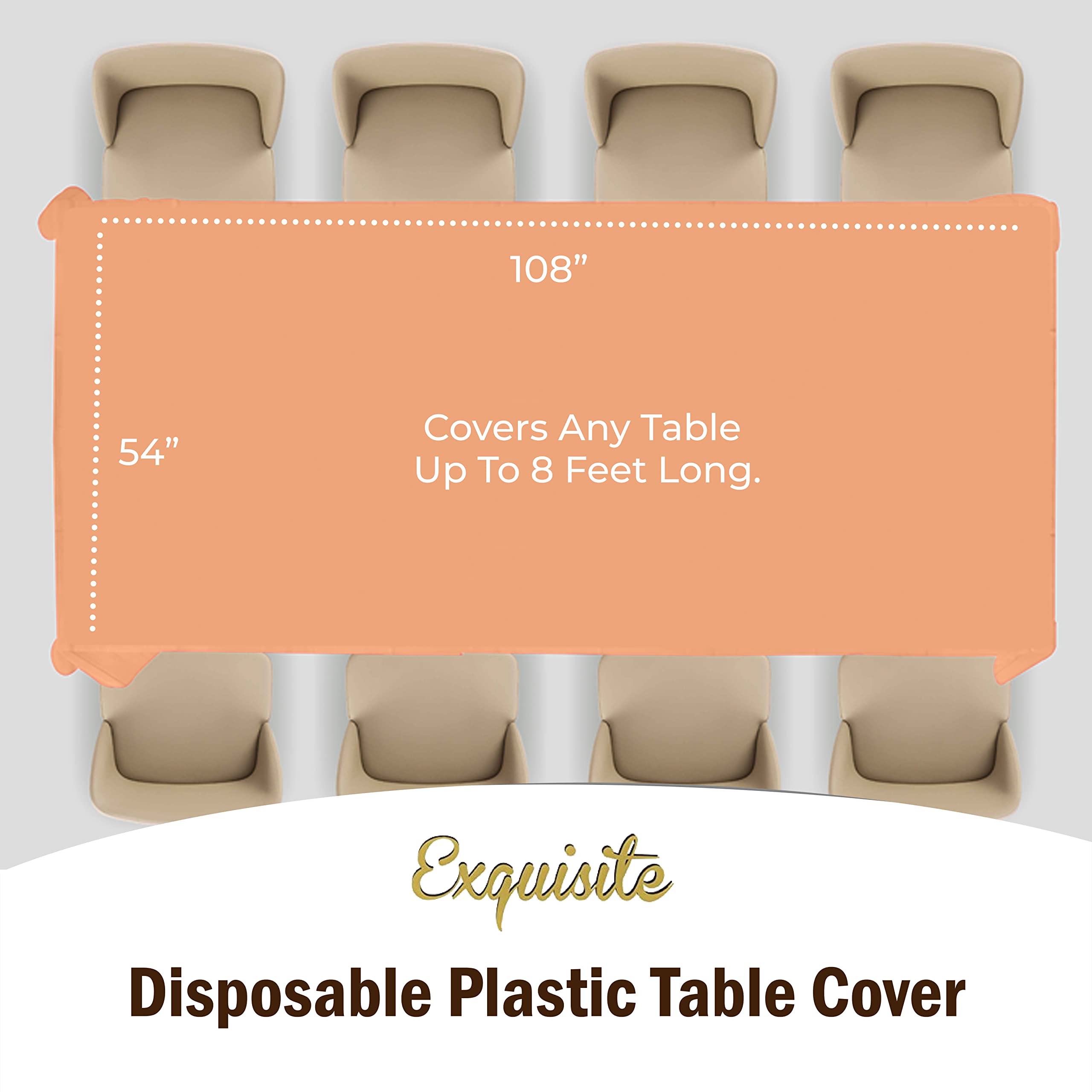 Premium Peach Plastic Table Covers | 6 Pack - 54 In. x 108 In.