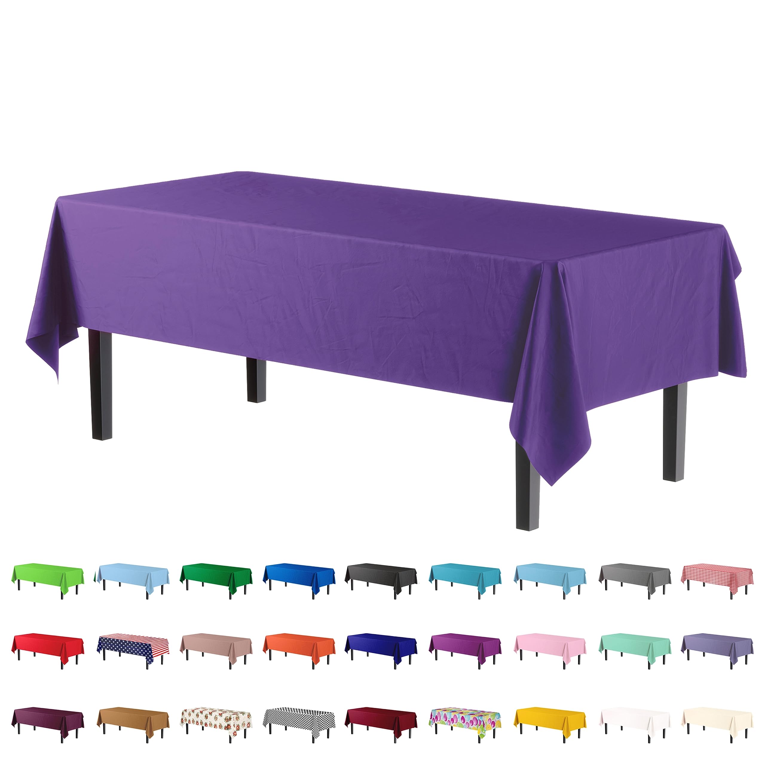 Premium Purple Plastic Table Cover | Case of 96 - 54 In. x 108 In.